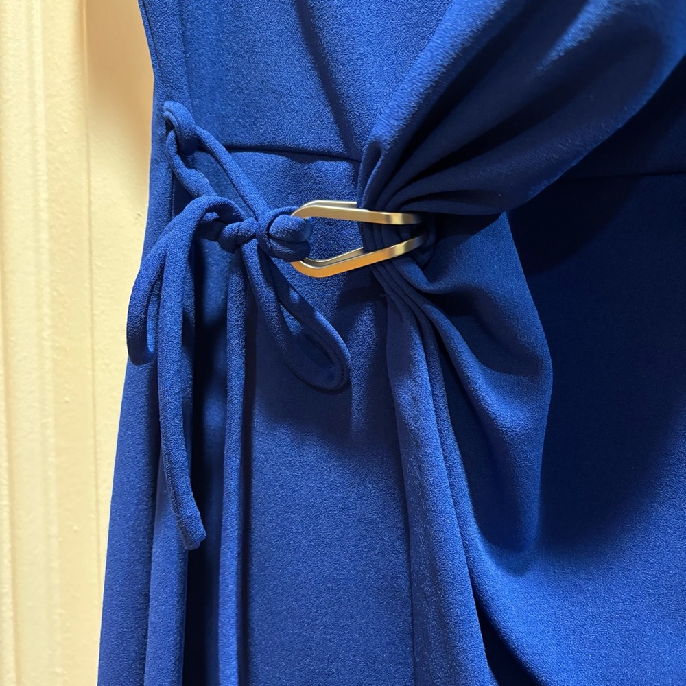 Women’s Blue Calvin Klein Dress Size 12, Beautiful Blue Sleeveless Wrap Dress - Picture 7 of 12